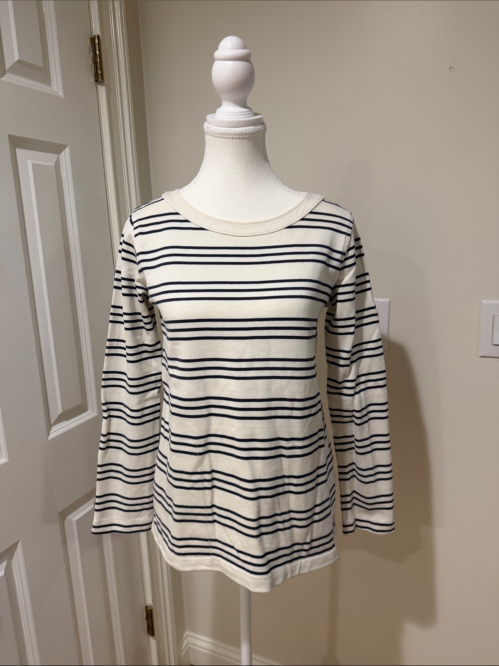 A.P.C. Cream and Navy Striped Long Sleeve Top